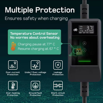 Dé EV Oplader 3.7kW | Schuko | Type 2 | Draagbaar | Instelbaar 6A-16A | 7-25m kabel