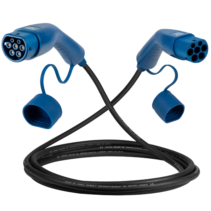 Voldt Type 2 Laadkabel – 16A, 11kW of 22kW, 4M, 6M of 8M – Mode 3, Geschikt voor Elektrische Voertuigen - BlackCharge 11kW / 4 meter