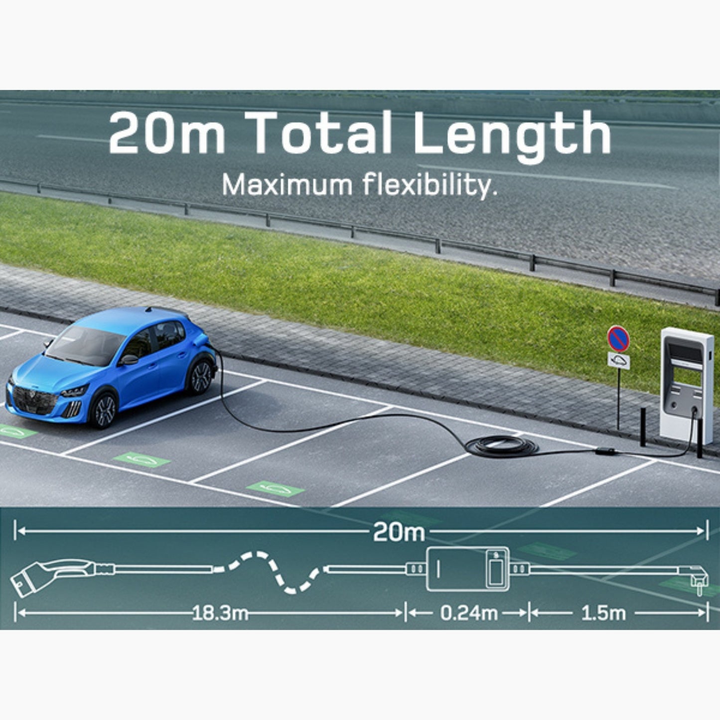 Dé EV Oplader 3.7kW | Schuko | Type 2 | Draagbaar | Instelbaar 6A-16A | 6-25m kabel - BlackCharge 6 meter