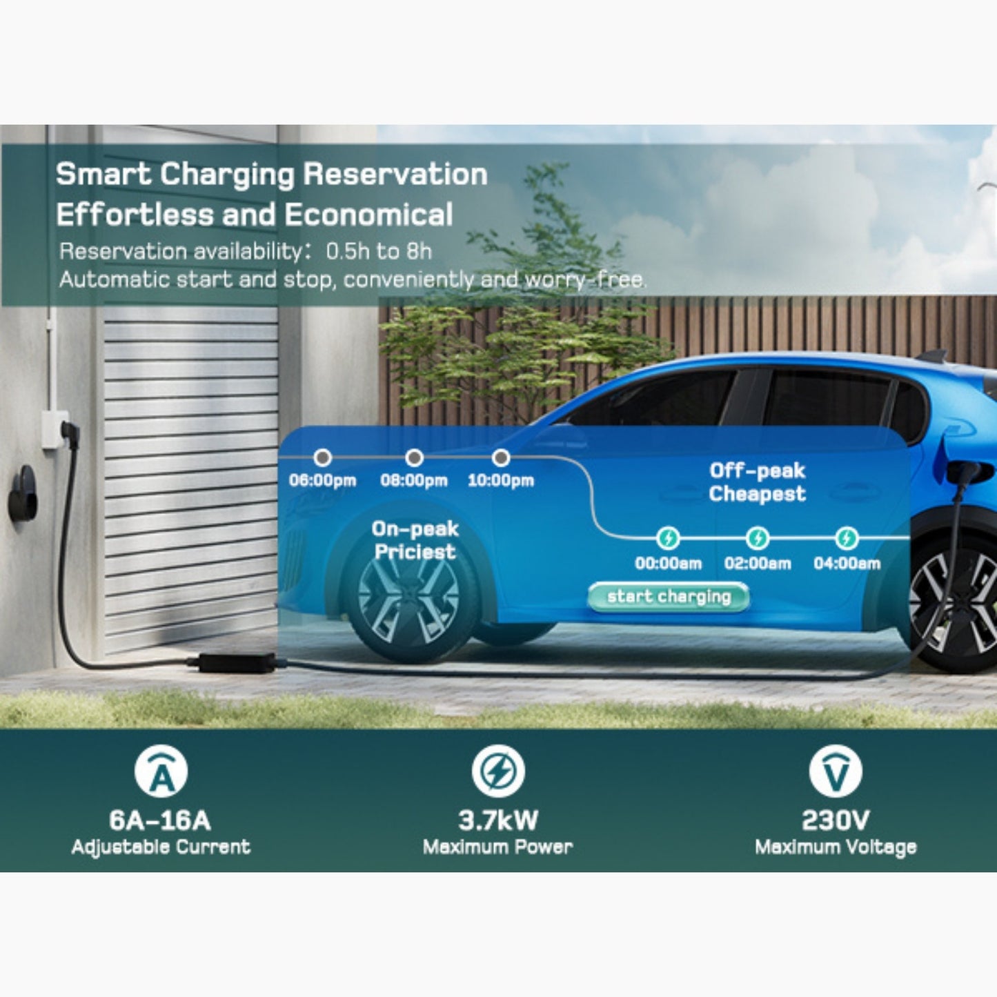 Dé EV Oplader 3.7kW | Schuko | Type 2 | Draagbaar | Instelbaar 6A-16A | 6-25m kabel - BlackCharge 6 meter