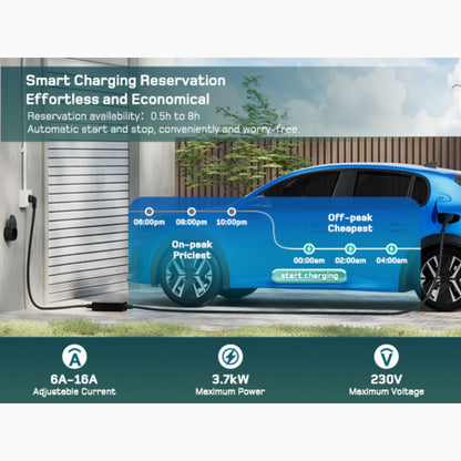 Dé EV Oplader 3.7kW | Schuko | Type 2 | Draagbaar | Instelbaar 6A-16A | 6-25m kabel - BlackCharge 6 meter